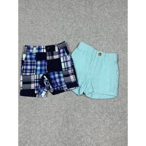 Lot of 2 pair of Janie and Jack Shorts Linen Blend Madras Plaid 3 to 6 months